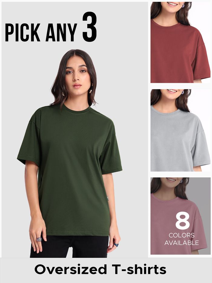 Shop From Pick Any 3: Womens Plain Oversized T-Shirt Combo Online