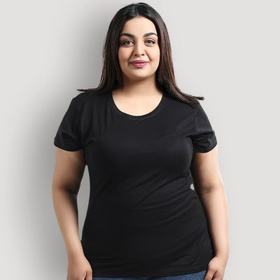 Plain black t shirt women's plus size Clearance