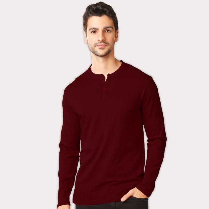 Buy Plain Burgundy Full Sleeve Henleys 