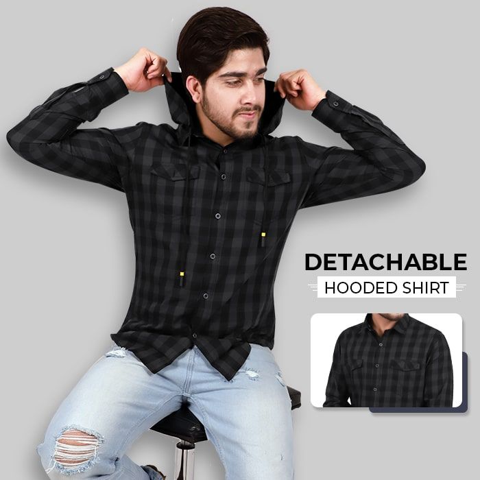 Buy Hooded Black Checkered Shirt Online 