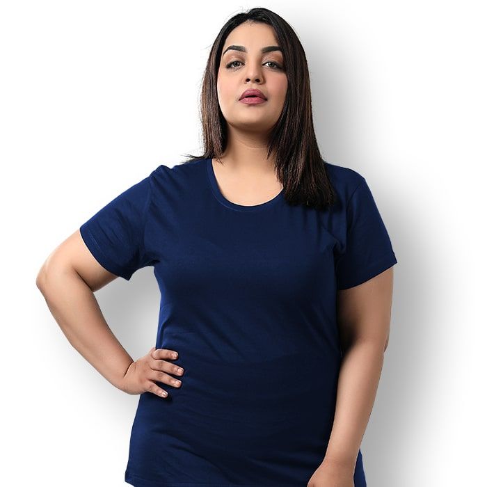 Beyoung Plain Navy Blue Womens Plus Size T-shirt