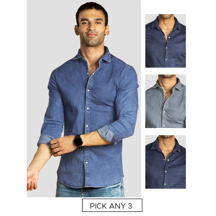 3 denim shirts for 999 clearance