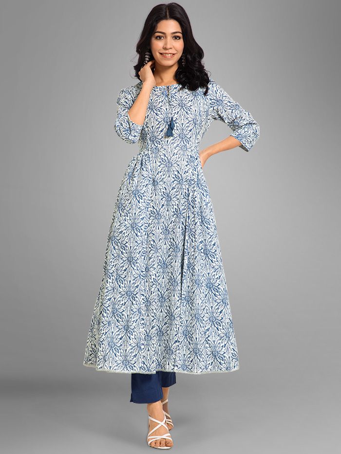 Buy Blue Floral Anarkali Kurti Online in India Beyoung