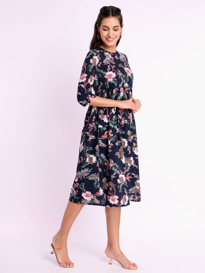 Buy Peacock Blue Floral Flare Kurti Online in India Beyoung