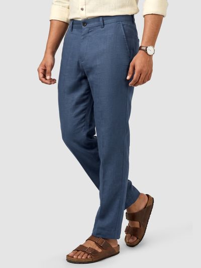 Navy Blue Textured Summer Pants