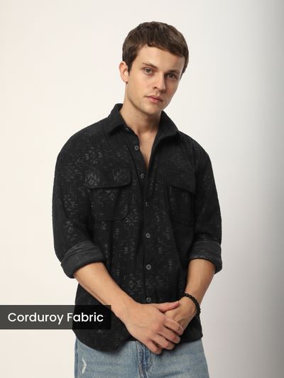 Black Abstract Structured Corduroy Shirt