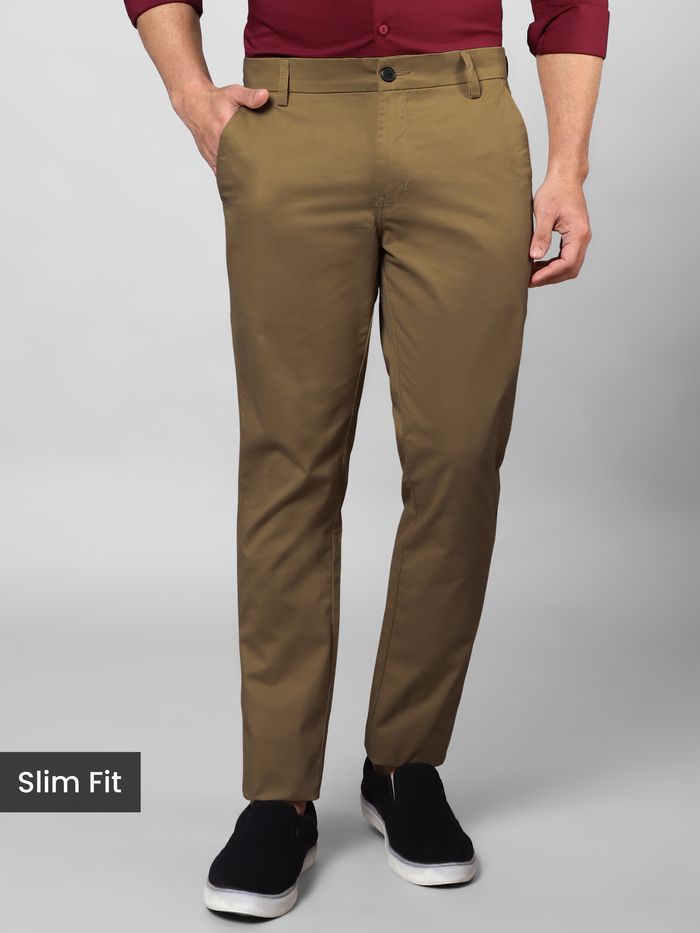 Brown slim-fit chinos for men