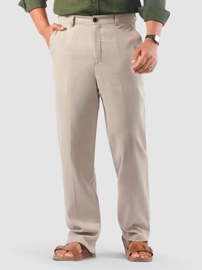 Beige Textured Summer Pants
