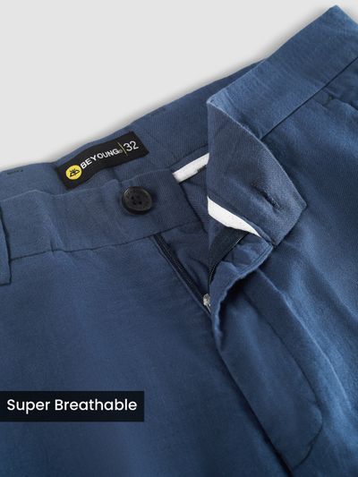 Navy Blue Textured Summer Pants