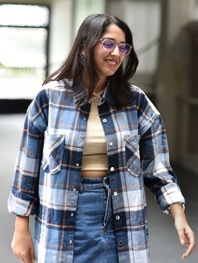 Blue Detachable Hoodie Flannel Shirt for Women