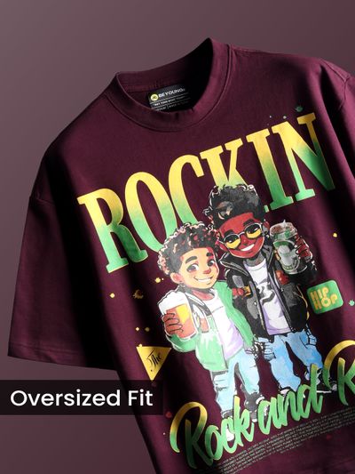 Dark Purple Rock and Roll HD Printed Oversized Tshirt for Women