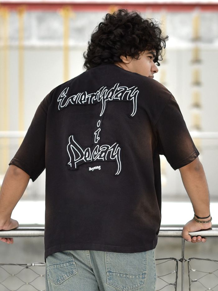 Buy Black Back Patch Acid Wash Oversized Tshirt for Men Online in