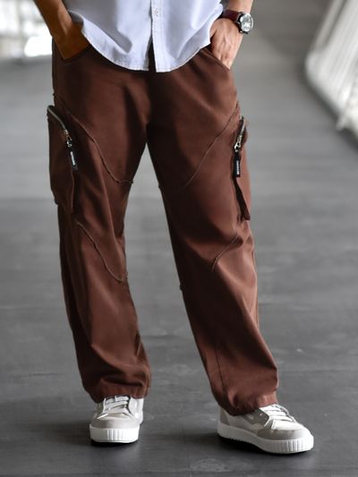 Caramel Brown Raw Edge 3D Pocket Cargo Pants Caramel Brown Raw Edge 3D Pocket Cargo Pants
