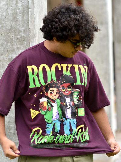 Dark Purple Rock and Roll HD Printed Oversized Tshirt Dark Purple Rock and Roll HD Printed Oversized Tshirt