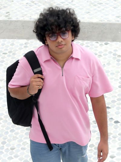 Pink Oversized Zipper Polo T-shirt Pink Oversized Zipper Polo T-shirt