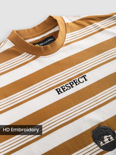 Mustard Striped Knitted T-Shirt for Women