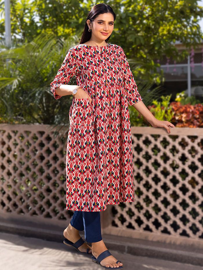 Navy Blue Colour Kajal Style Rayon Printed Kurti Design Kajal Kurti