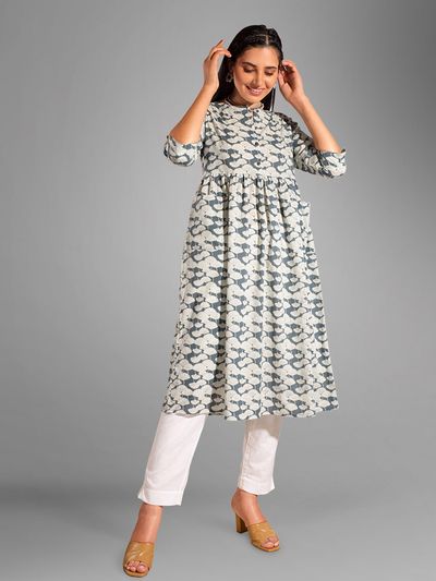 Bold Floral Flared Kurti, 