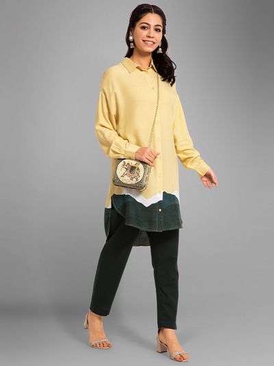 Mustard Ladies Printed Cotton Shirt Style Kurti at Best Price in Jaipur   Dudani Retail Private Limited