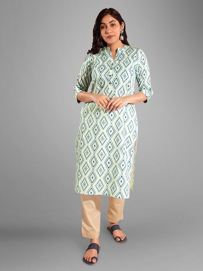 W beige hot sale printed kurta