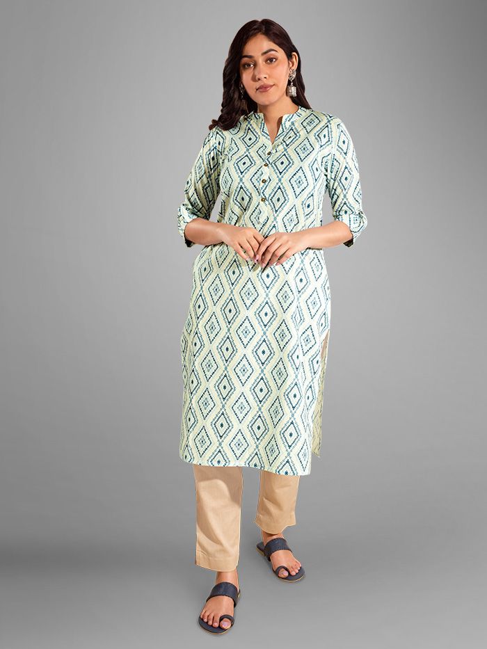 Paisley Printed Muslin Straight Cut Kurti with Pant