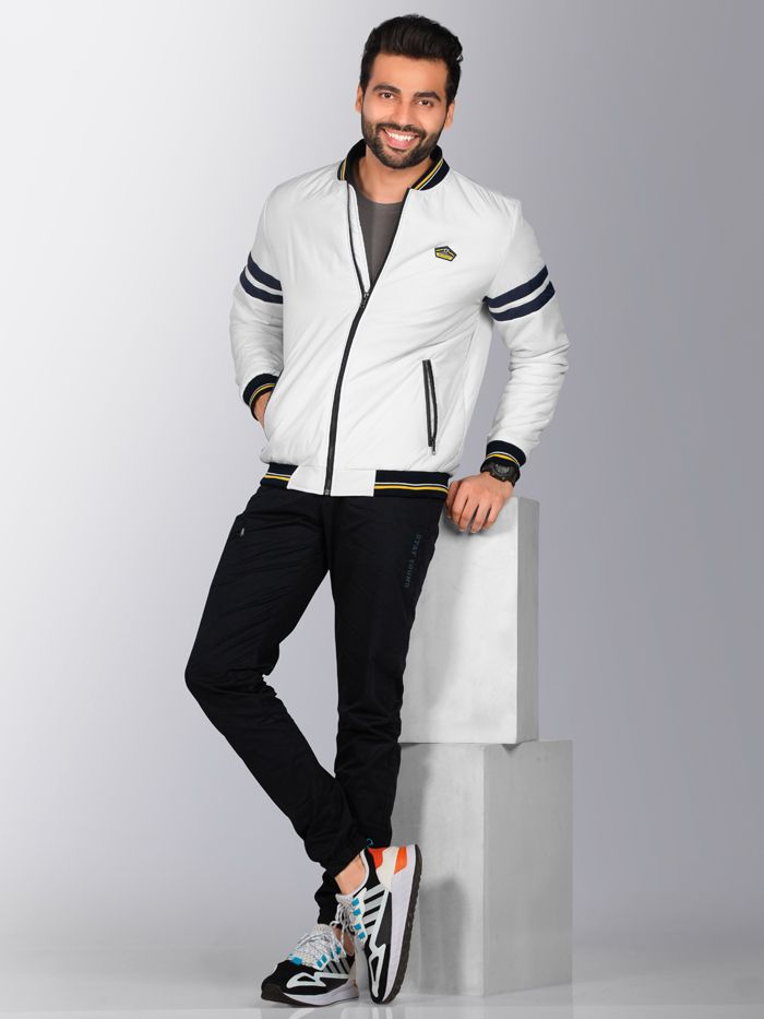 Jacket with white clearance stripes on sleeves