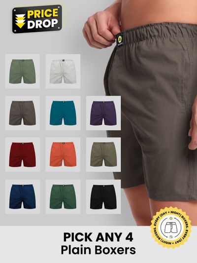 Pick Any 4- Plain Mens Boxers Combo boxers for men online,