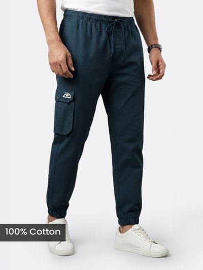 Dark Blue Cotton Cargo Joggers buy mens joggers online at affordable price,