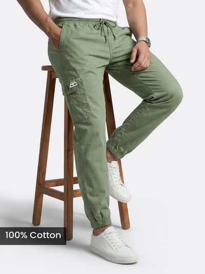 Sage Green Cotton Cargo Joggers shop casual joggers for men online,