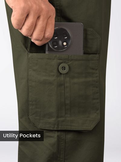 Army Green Cotton Cargo Joggers