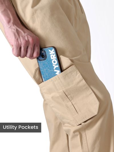 Beige Cotton Cargo Joggers Beige Cotton Cargo Joggers