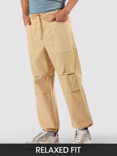 Beige Double Pleated Cargos Beige Elasticated Cargo