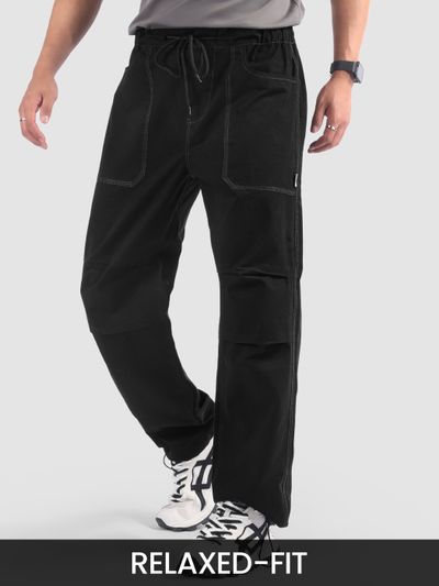 Black Double Pleated Cargos Black Elasticated Cargo