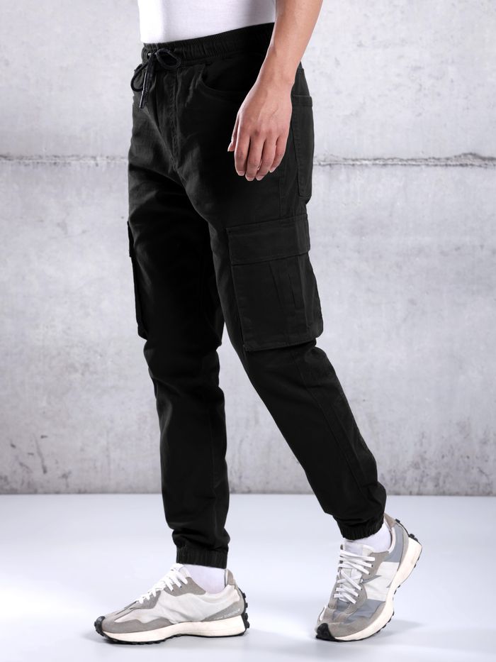 Black Utility Cargo Jogger Pants for Men