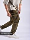 Brown Slant Zipper Pocket Cargo Pants