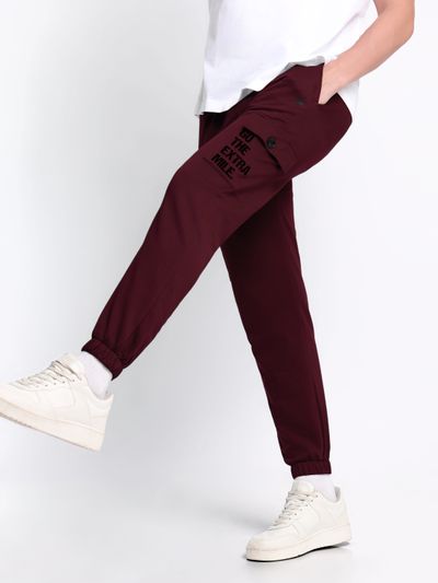 Buy Burgundy Cargo Pocket Knitted Men Jogger Online in India Beyoung