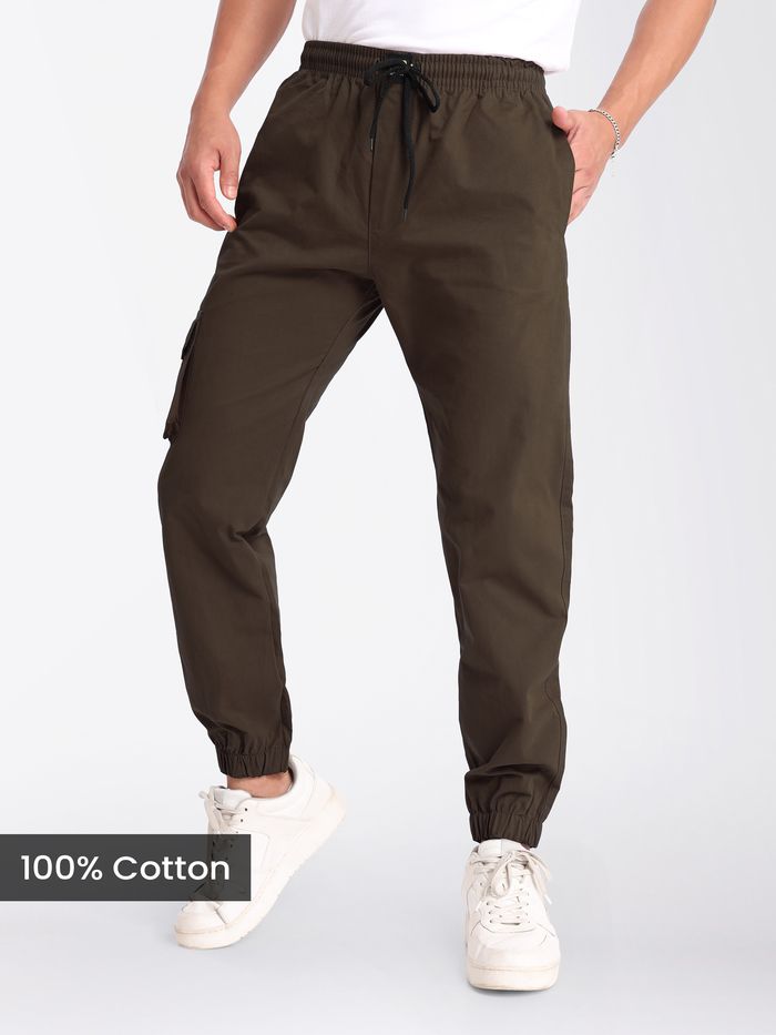 Coffee Brown Cotton Cargo Joggers