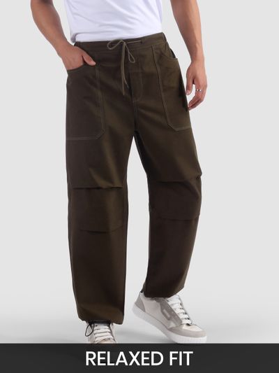 Coffee Brown Double Pleated Cargos Coffee Brown Elasticated Cargo