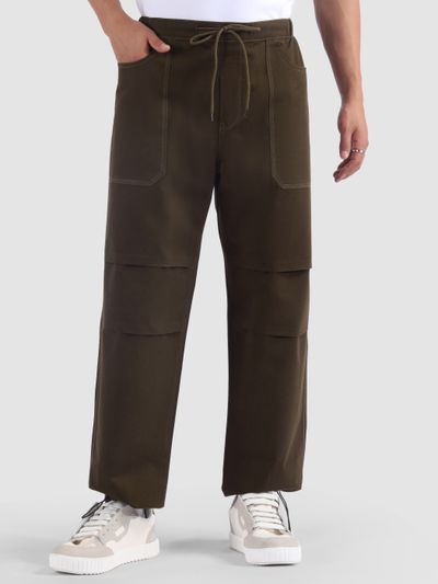 Coffee Brown Double Pleated Cargos Coffee Brown Elasticated Cargo