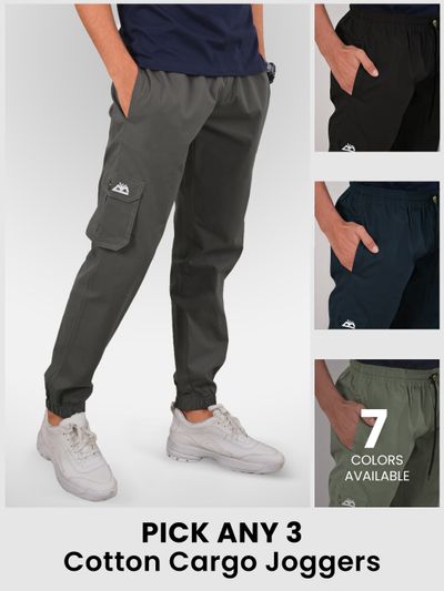 buy any 3 cotton cargo joggers for men in 9 colors with multiple pockets perfect for street style, 
