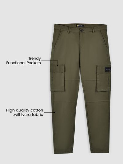 Crocodile Green Solid Cargo Pants for Men Crocodile Green Solid Cargo Pants for Men