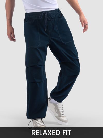 Dark Blue Double Pleated Cargos Dark Blue Elasticated Cargo