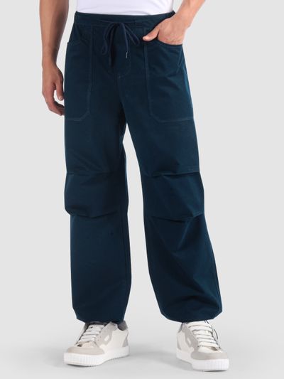 Dark Blue Double Pleated Cargos Dark Blue Elasticated Cargo
