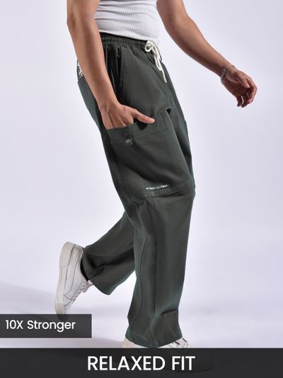 man wearing premium cotton cargo pants, 