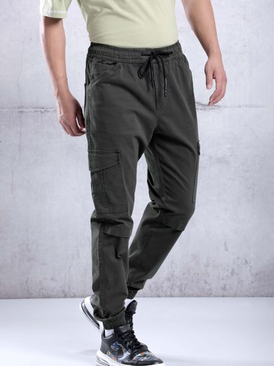 Buy TISTABENE Dark Olive Solid Cotton Relaxed Fit Men's Cargo Pants |  Shoppers Stop