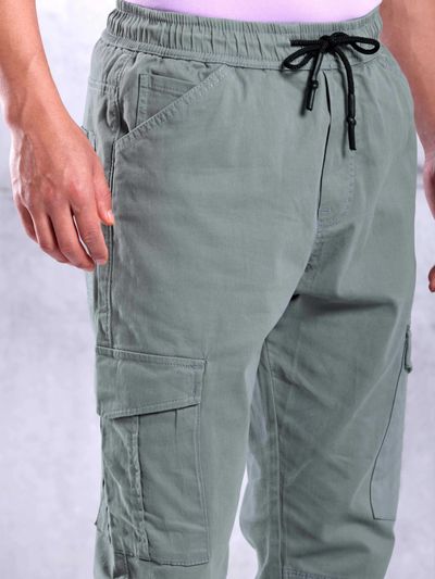Grey Solid Cargo Jogger Pants for Men