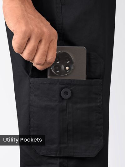 Jet Black Cotton Cargo Joggers Jet Black Cotton Cargo Joggers
