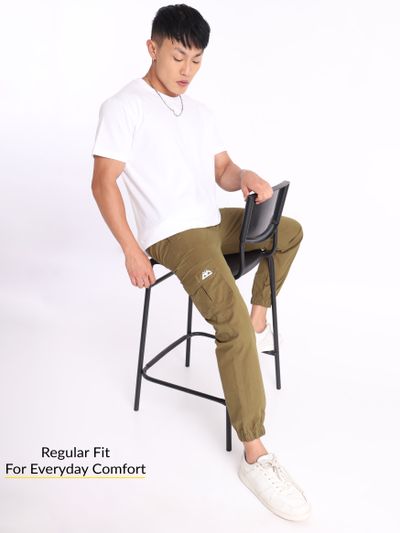 Khaki Brown Cotton Cargo Joggers trendy cargo joggers for men at Beyoung,