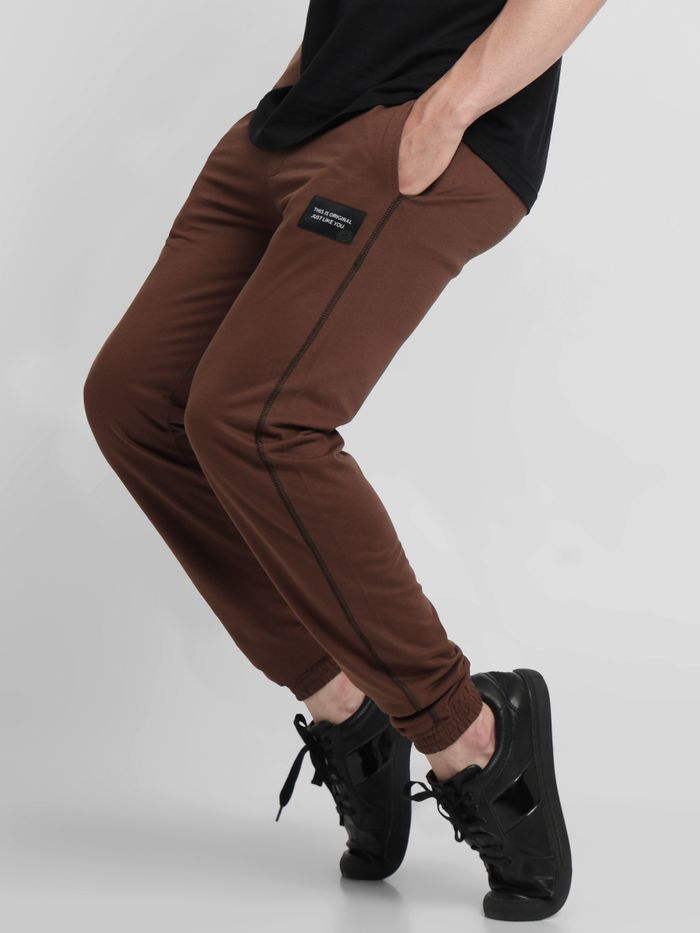 Brown Contrast Stitch Knitted Men Jogger