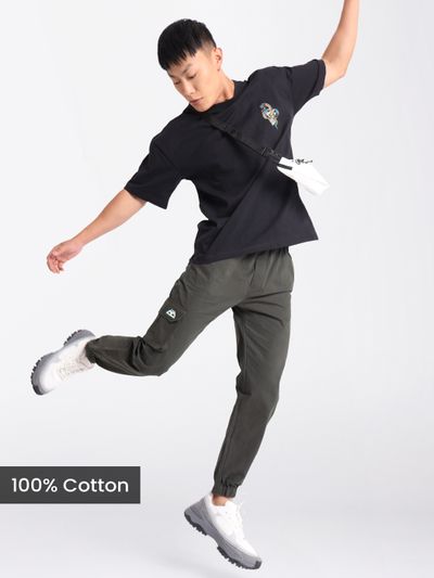 Metal Grey Cotton Cargo Joggers best joggers for men in cotton fabric with 4 pockets and a comfortable fit for casual wear,